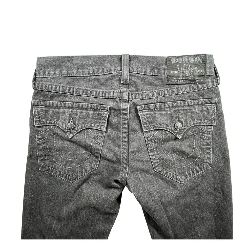 True Religion Ricky‎ Jeans Men's 34 (Fits 37x29.5) Flap Pockets Gray Preppy USA